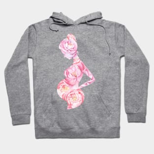 Pregnant woman  peonies silhouette Hoodie